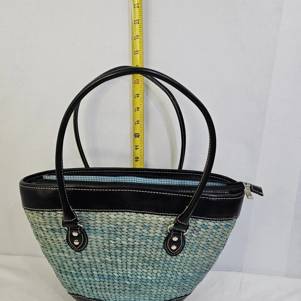 Woven‎ Turquoise Blue Straw Shoulder Bag